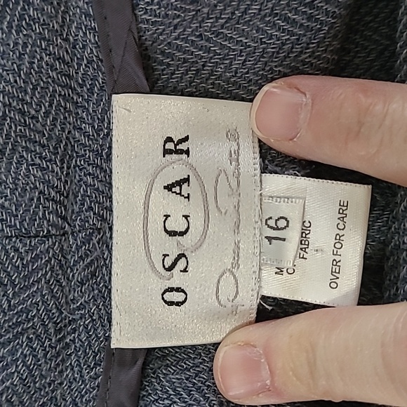 Oscar de la Renta Greyish Blue Herringbone pattern Wide-leg Trousers size 16 - Picture 3 of 11